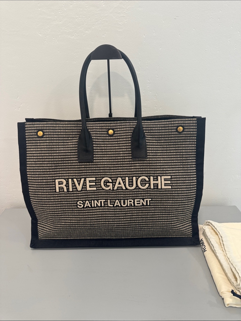 Saint Laurent Rive Gauche Tote Bag in Black & Cream